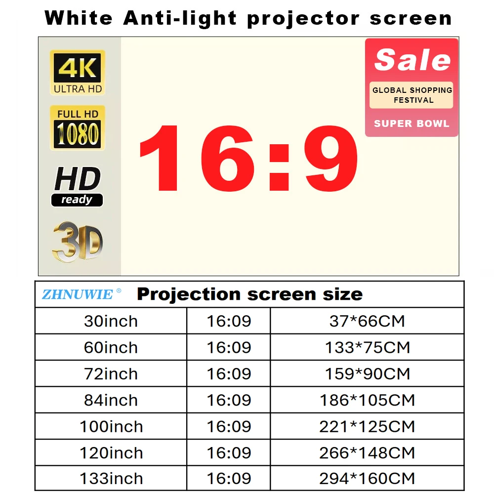 Projector Screen 16:9 High Bri - Outdoor Lighting Grid Screen review and price